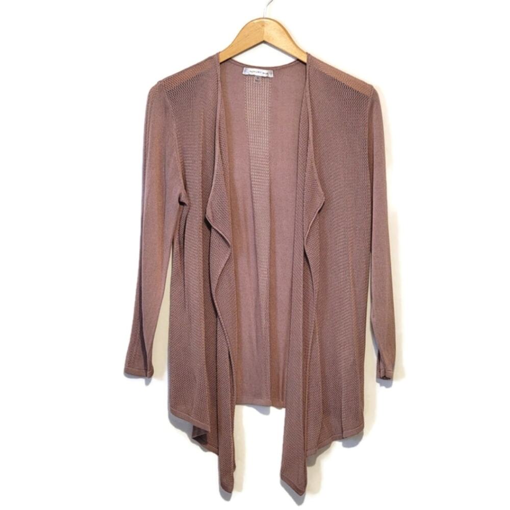 August Silk Shawl Collar Knit Cardigan Pink Mauve Long Sleeve Sweater Relaxed M